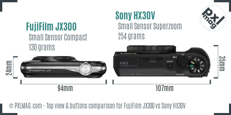 FujiFilm JX300 vs Sony HX30V top view buttons comparison