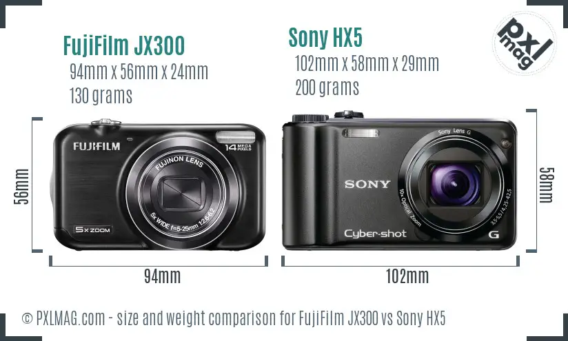 FujiFilm JX300 vs Sony HX5 size comparison