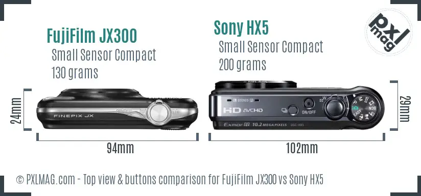 FujiFilm JX300 vs Sony HX5 top view buttons comparison