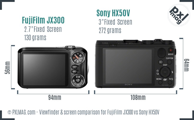 FujiFilm JX300 vs Sony HX50V Screen and Viewfinder comparison