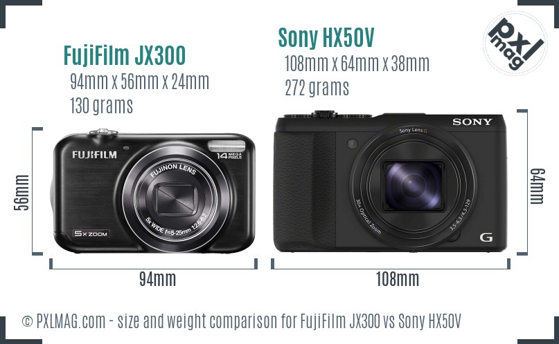 FujiFilm JX300 vs Sony HX50V size comparison FujiFilm JX300 vs Sony HX50V size comparison