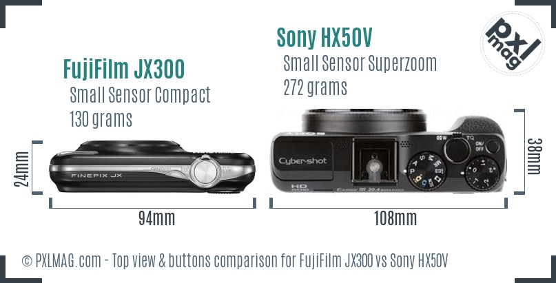 FujiFilm JX300 vs Sony HX50V top view buttons comparison
