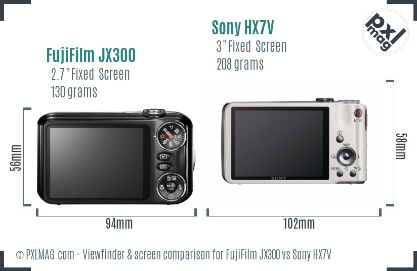 FujiFilm JX300 vs Sony HX7V Screen and Viewfinder comparison