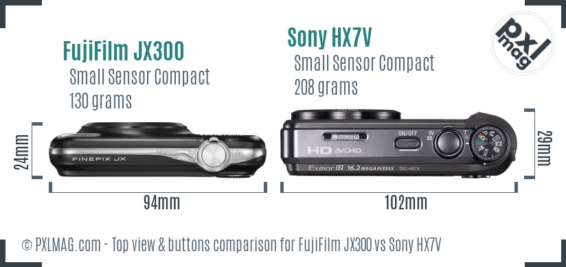 FujiFilm JX300 vs Sony HX7V top view buttons comparison