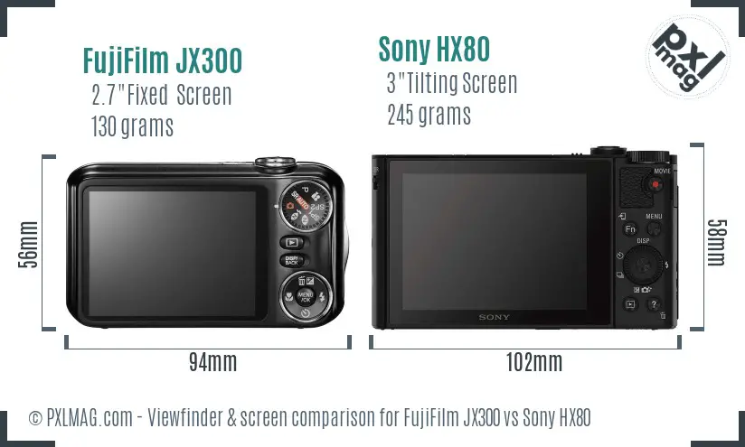 FujiFilm JX300 vs Sony HX80 Screen and Viewfinder comparison