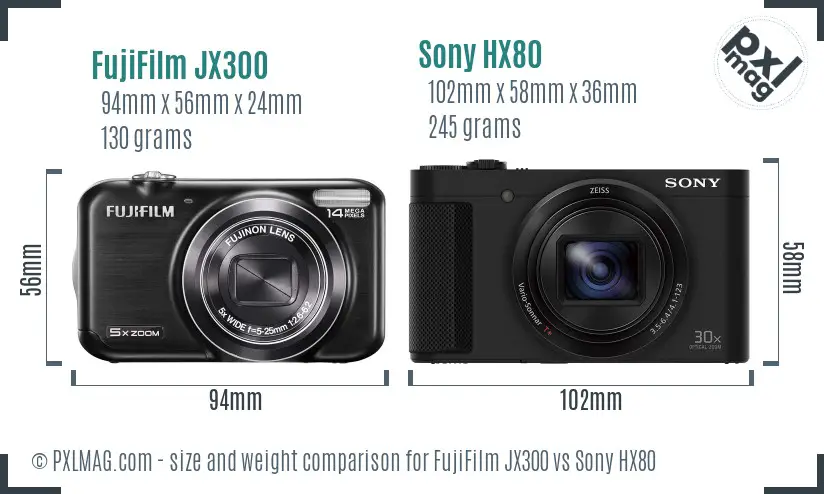 FujiFilm JX300 vs Sony HX80 size comparison