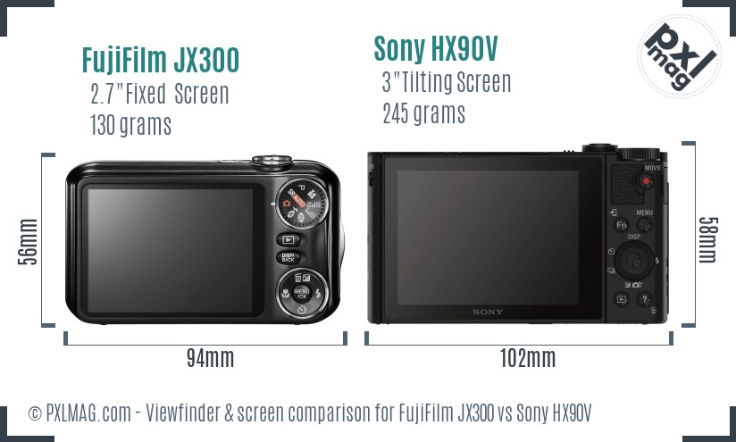 FujiFilm JX300 vs Sony HX90V Screen and Viewfinder comparison