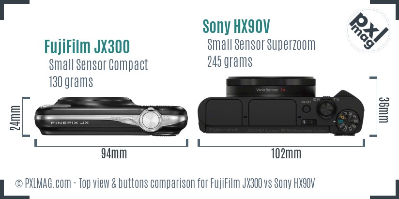 FujiFilm JX300 vs Sony HX90V top view buttons comparison