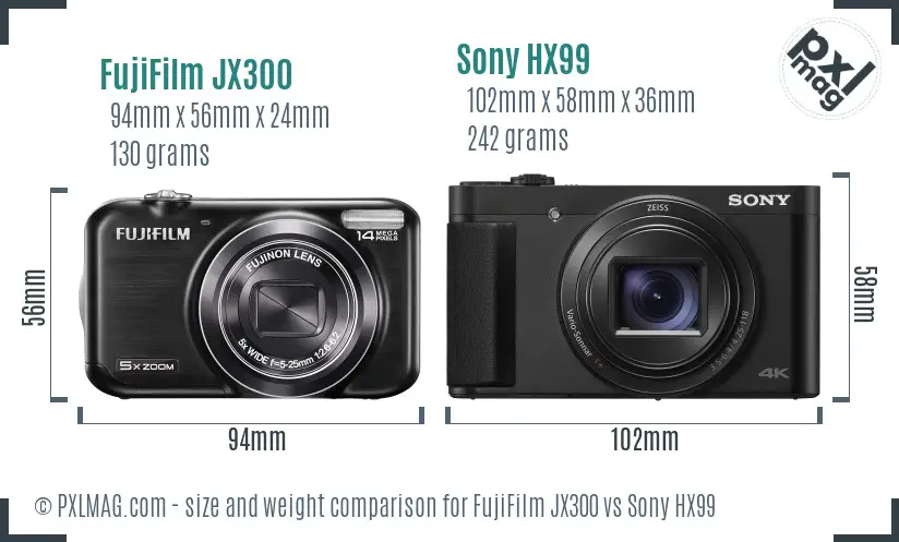 FujiFilm JX300 vs Sony HX99 size comparison FujiFilm JX300 vs Sony HX99 size comparison