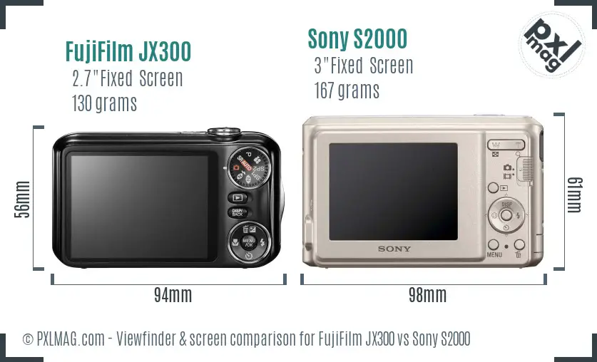 FujiFilm JX300 vs Sony S2000 Screen and Viewfinder comparison