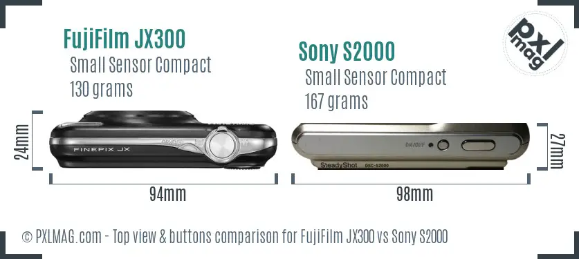 FujiFilm JX300 vs Sony S2000 top view buttons comparison