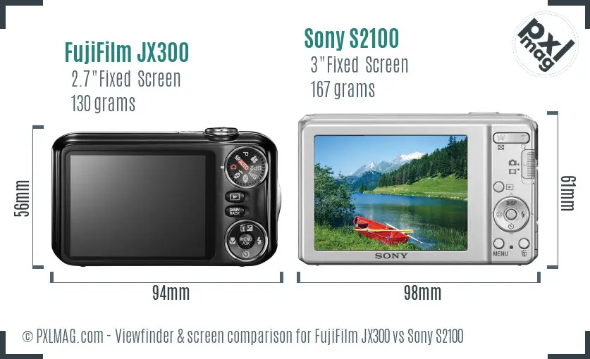 FujiFilm JX300 vs Sony S2100 Screen and Viewfinder comparison