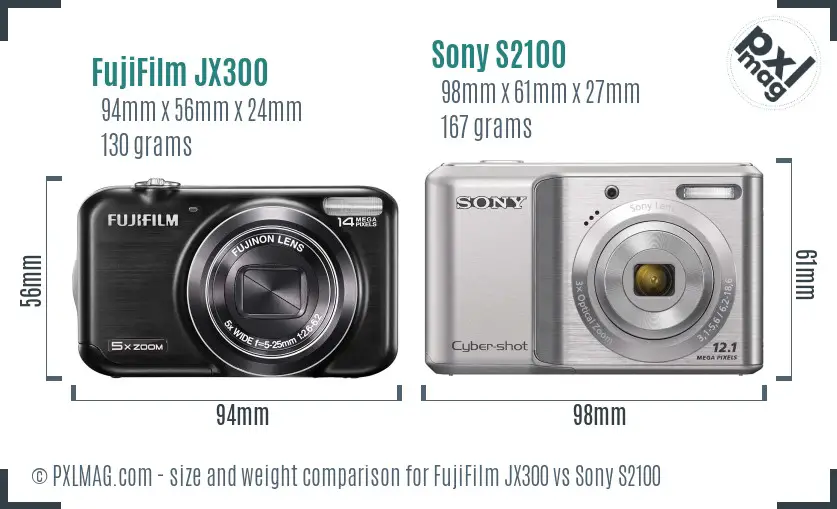 FujiFilm JX300 vs Sony S2100 size comparison