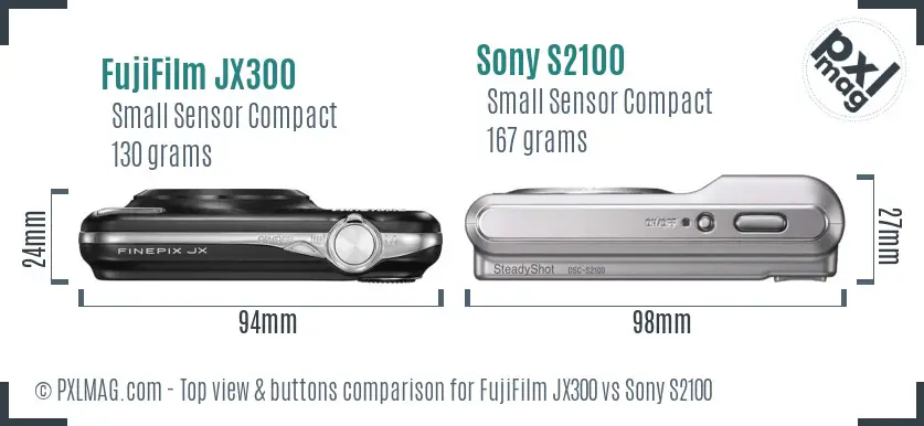 FujiFilm JX300 vs Sony S2100 top view buttons comparison