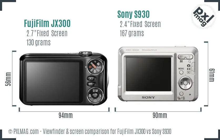 FujiFilm JX300 vs Sony S930 Screen and Viewfinder comparison