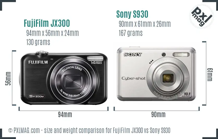 FujiFilm JX300 vs Sony S930 size comparison