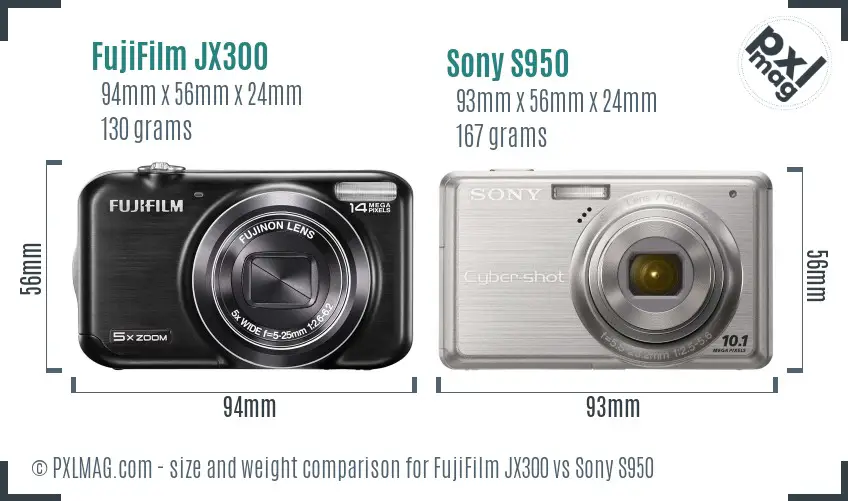FujiFilm JX300 vs Sony S950 size comparison