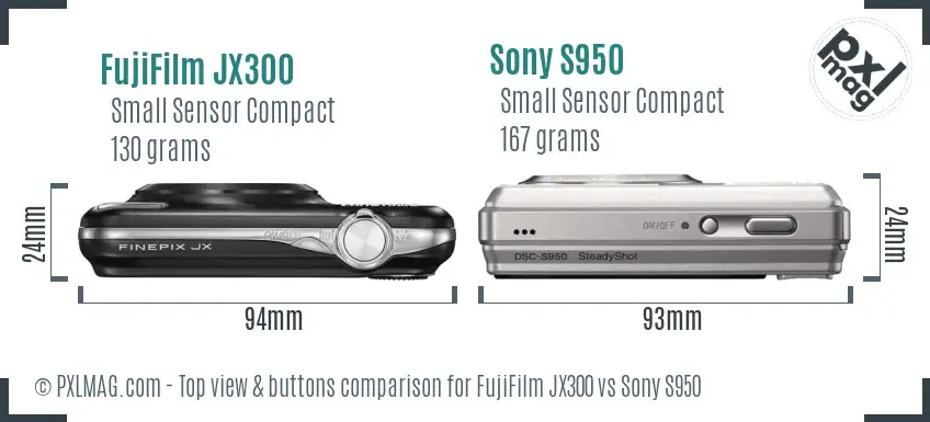 FujiFilm JX300 vs Sony S950 top view buttons comparison