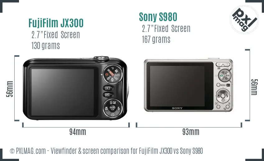 FujiFilm JX300 vs Sony S980 Screen and Viewfinder comparison