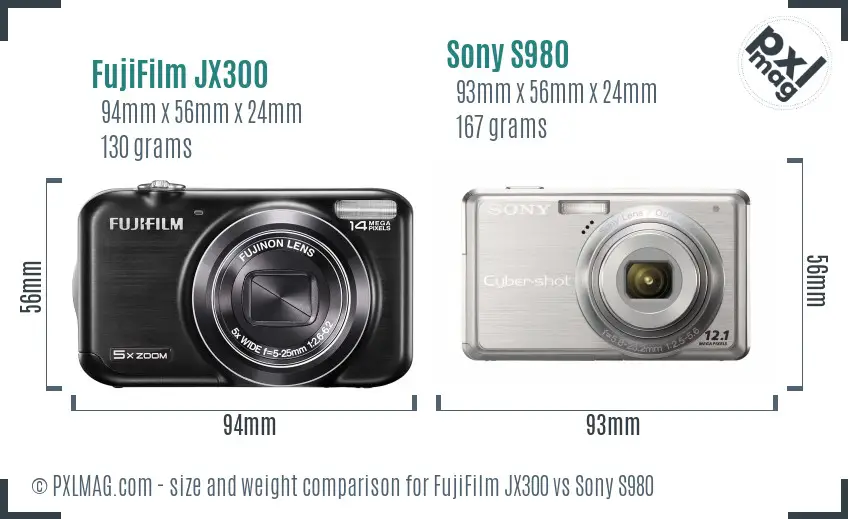 FujiFilm JX300 vs Sony S980 size comparison