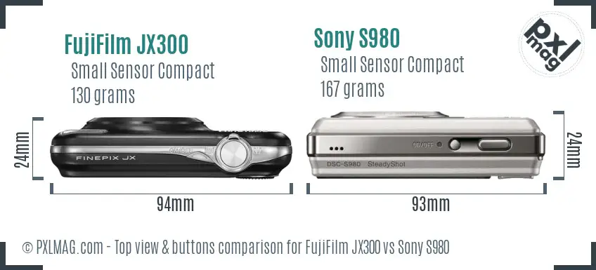 FujiFilm JX300 vs Sony S980 top view buttons comparison