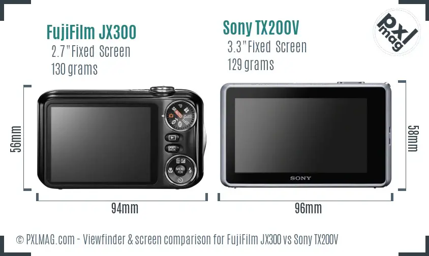 FujiFilm JX300 vs Sony TX200V Screen and Viewfinder comparison