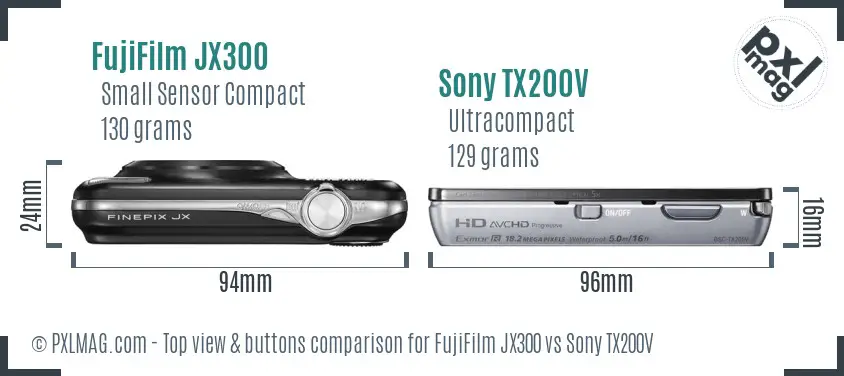 FujiFilm JX300 vs Sony TX200V top view buttons comparison