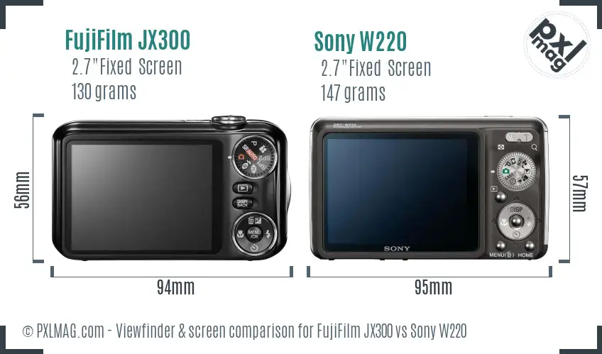 FujiFilm JX300 vs Sony W220 Screen and Viewfinder comparison