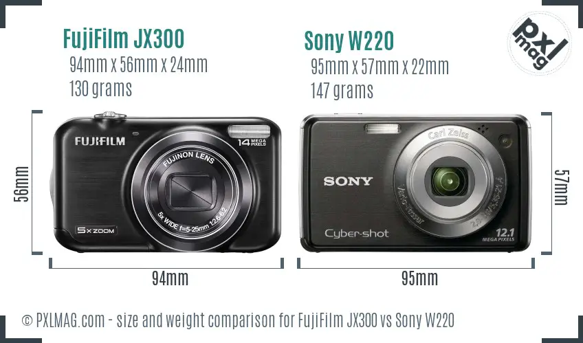 FujiFilm JX300 vs Sony W220 size comparison