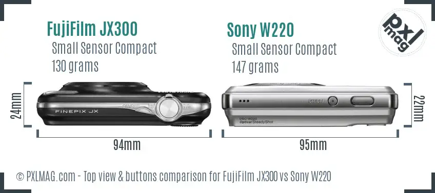 FujiFilm JX300 vs Sony W220 top view buttons comparison