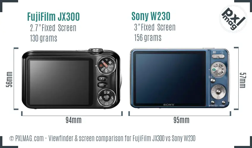 FujiFilm JX300 vs Sony W230 Screen and Viewfinder comparison
