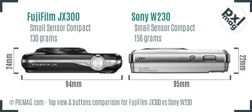 FujiFilm JX300 vs Sony W230 top view buttons comparison