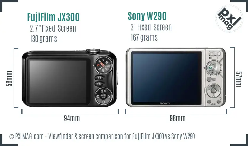 FujiFilm JX300 vs Sony W290 Screen and Viewfinder comparison