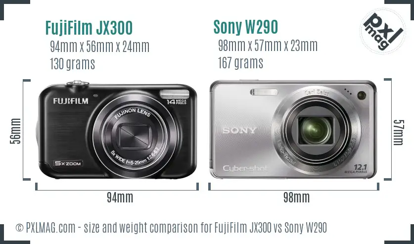 FujiFilm JX300 vs Sony W290 size comparison