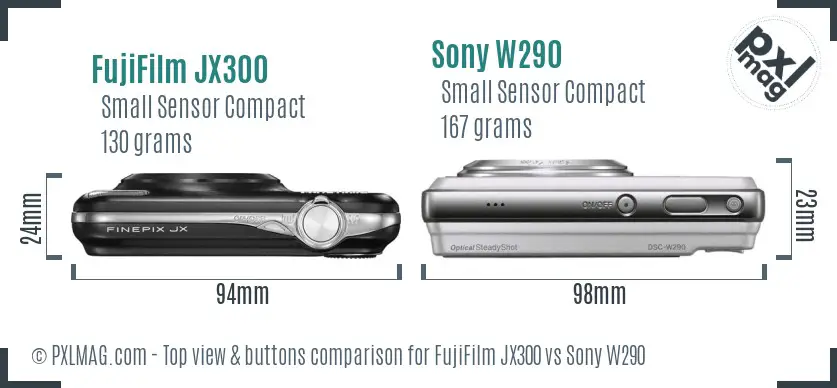 FujiFilm JX300 vs Sony W290 top view buttons comparison