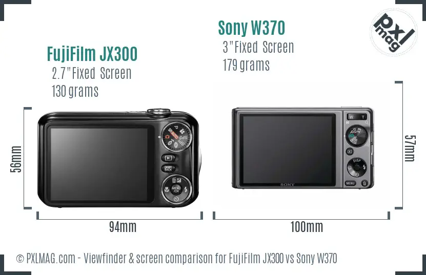 FujiFilm JX300 vs Sony W370 Screen and Viewfinder comparison FujiFilm JX300 vs Sony W370 Screen and Viewfinder comparison