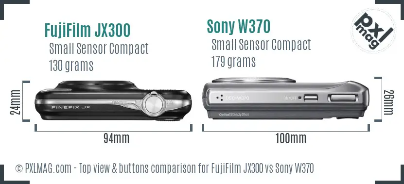 FujiFilm JX300 vs Sony W370 top view buttons comparison FujiFilm JX300 vs Sony W370 top view buttons comparison