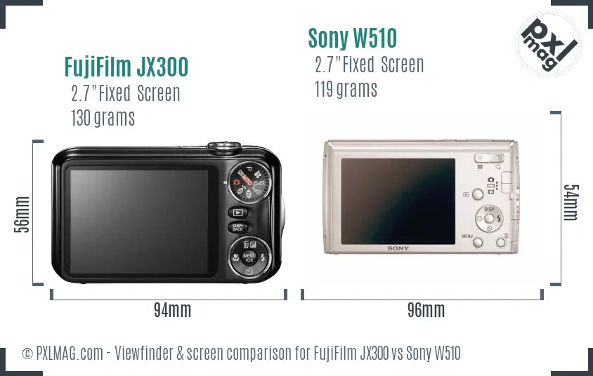 FujiFilm JX300 vs Sony W510 Screen and Viewfinder comparison