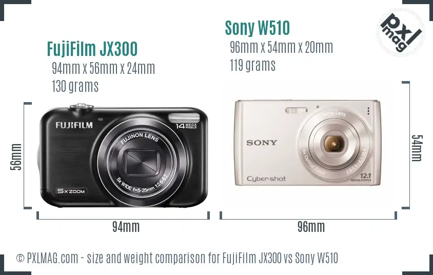 FujiFilm JX300 vs Sony W510 size comparison