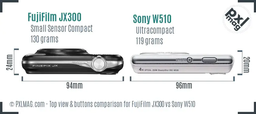 FujiFilm JX300 vs Sony W510 top view buttons comparison