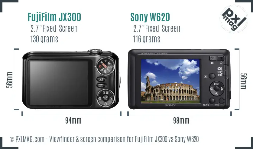 FujiFilm JX300 vs Sony W620 Screen and Viewfinder comparison