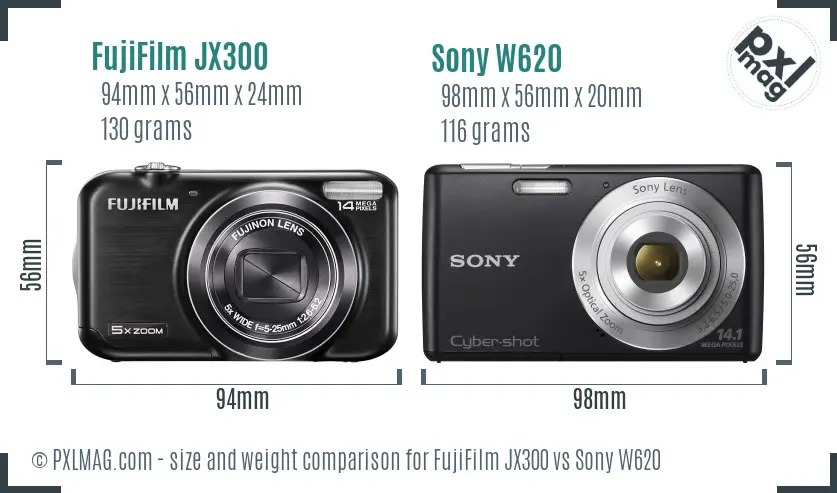 FujiFilm JX300 vs Sony W620 size comparison