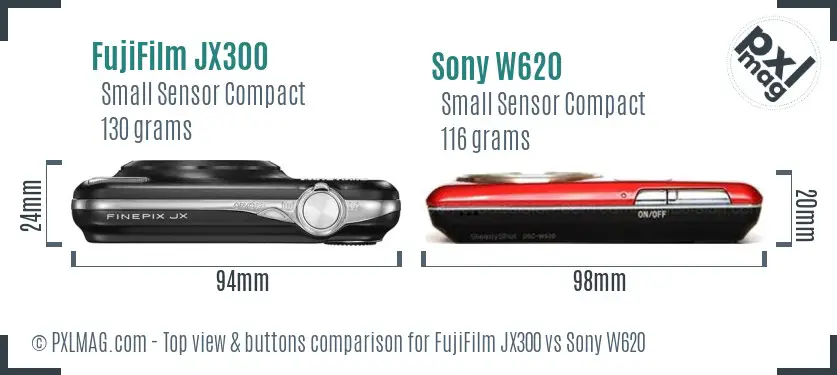 FujiFilm JX300 vs Sony W620 top view buttons comparison