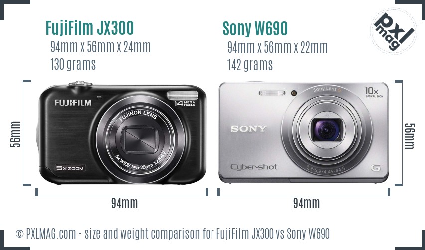 FujiFilm JX300 vs Sony W690 size comparison FujiFilm JX300 vs Sony W690 size comparison