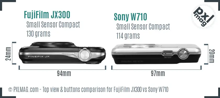 FujiFilm JX300 vs Sony W710 top view buttons comparison FujiFilm JX300 vs Sony W710 top view buttons comparison