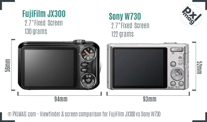 FujiFilm JX300 vs Sony W730 Screen and Viewfinder comparison