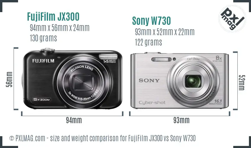 FujiFilm JX300 vs Sony W730 size comparison