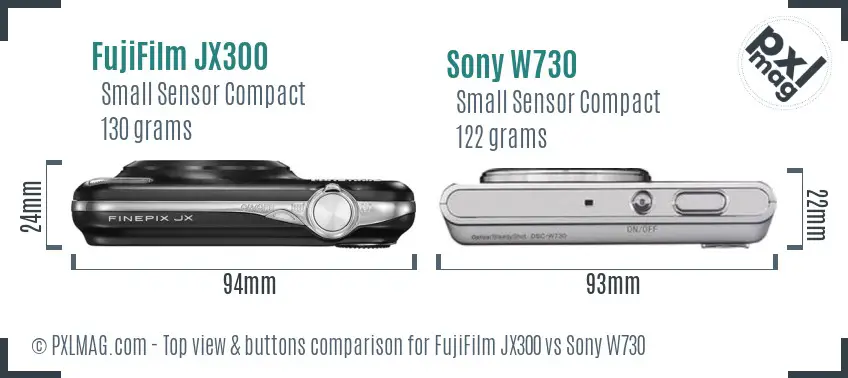 FujiFilm JX300 vs Sony W730 top view buttons comparison