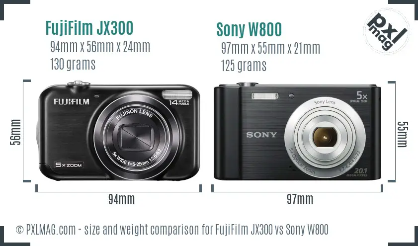 FujiFilm JX300 vs Sony W800 size comparison