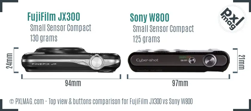 FujiFilm JX300 vs Sony W800 top view buttons comparison